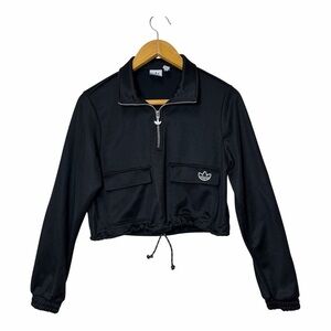 Adidas Womens Cropped Sweatshirt Half Zip Black Pullover Jumper Goth Streetwear